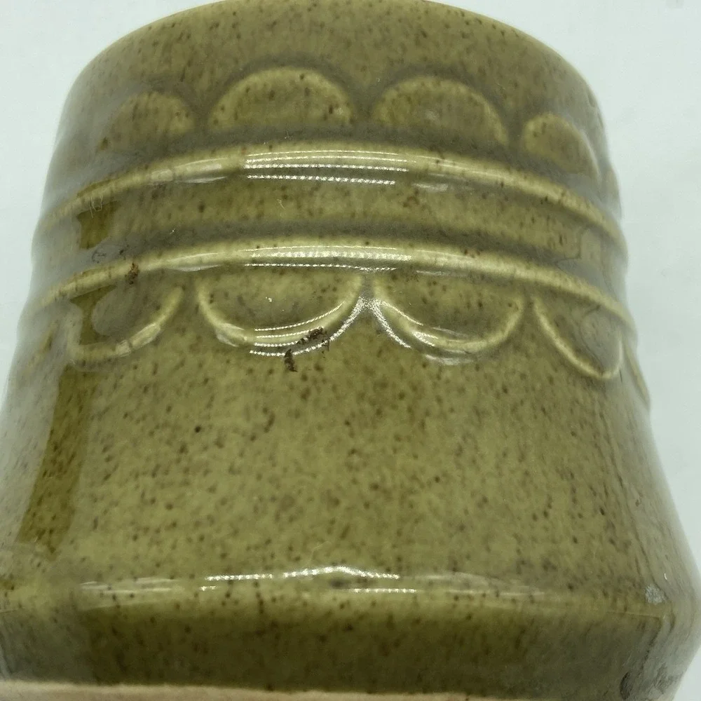 Homer Laughlin Salt Pepper Shakers Sugar Bowl Set Avocado Speckled Vintage‎ MCM